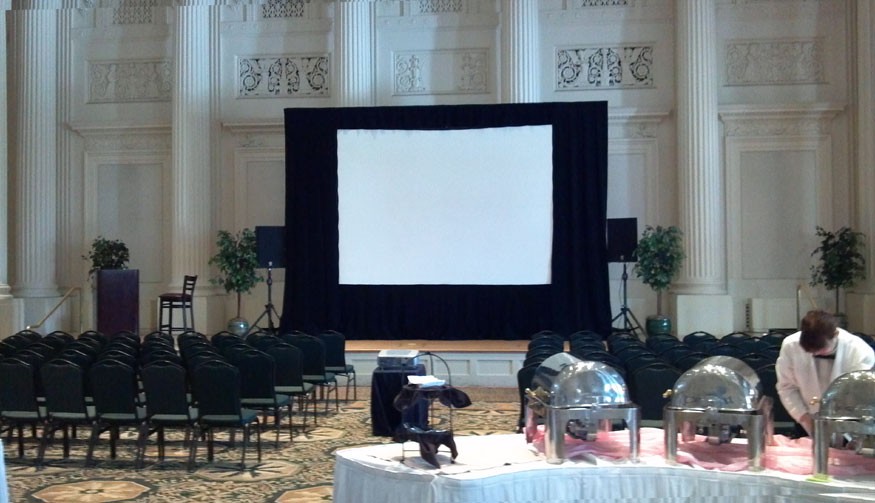 Projector Screen at Event with Buffet