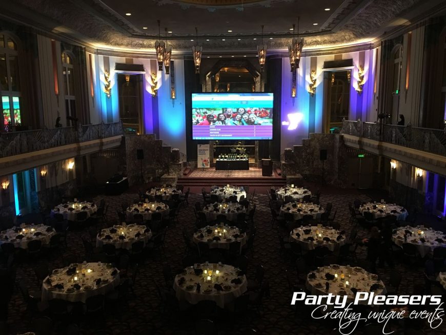 Screens and lighting for a corporate fundraiser